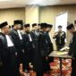 Ketua Umum PP Lawyers Nusantara M Aminuddin SH MH saat melantik 16 advokat di Hotel Beston, Jalan Jenderal Sudirman Palembang, Selasa (11/2/2025) siang.
